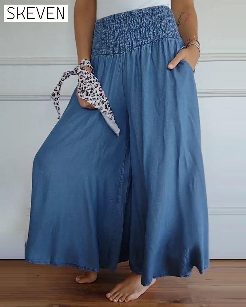 Elastic waist wide leg pants