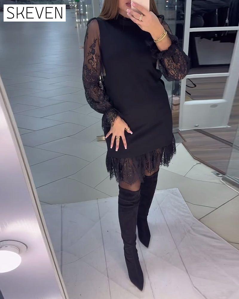 Lace-Trimmed Patchwork Dress