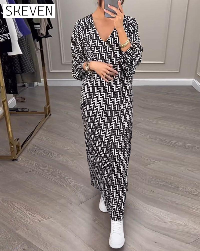 Bedrucktes, geometrisches Langarmkleid