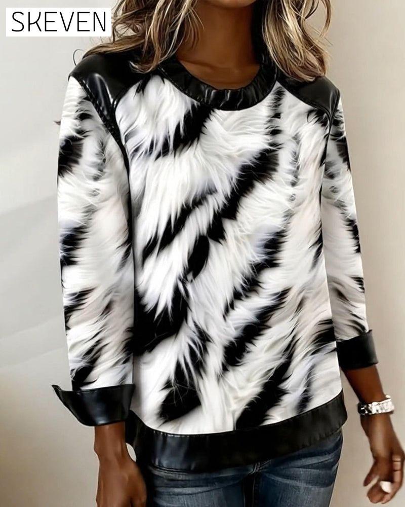 Modisches Langarm-Sweatshirt mit Patchwork-Print