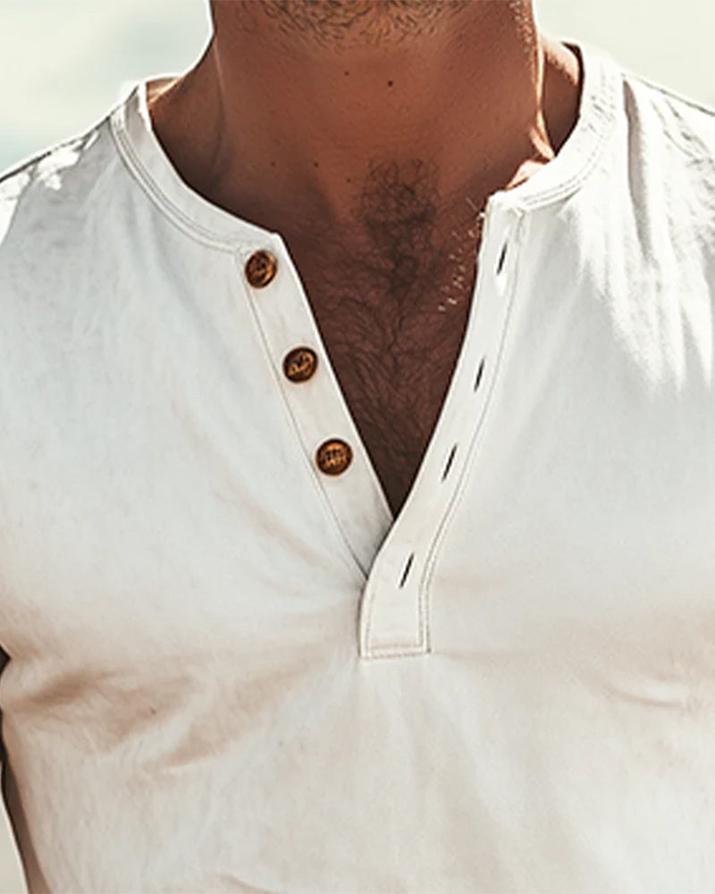 Men's Button Placket Short Sleeve T-Shirt