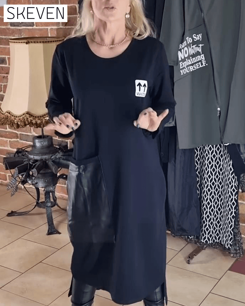 Lockeres Kleid aus PU-Leder in Übergröße