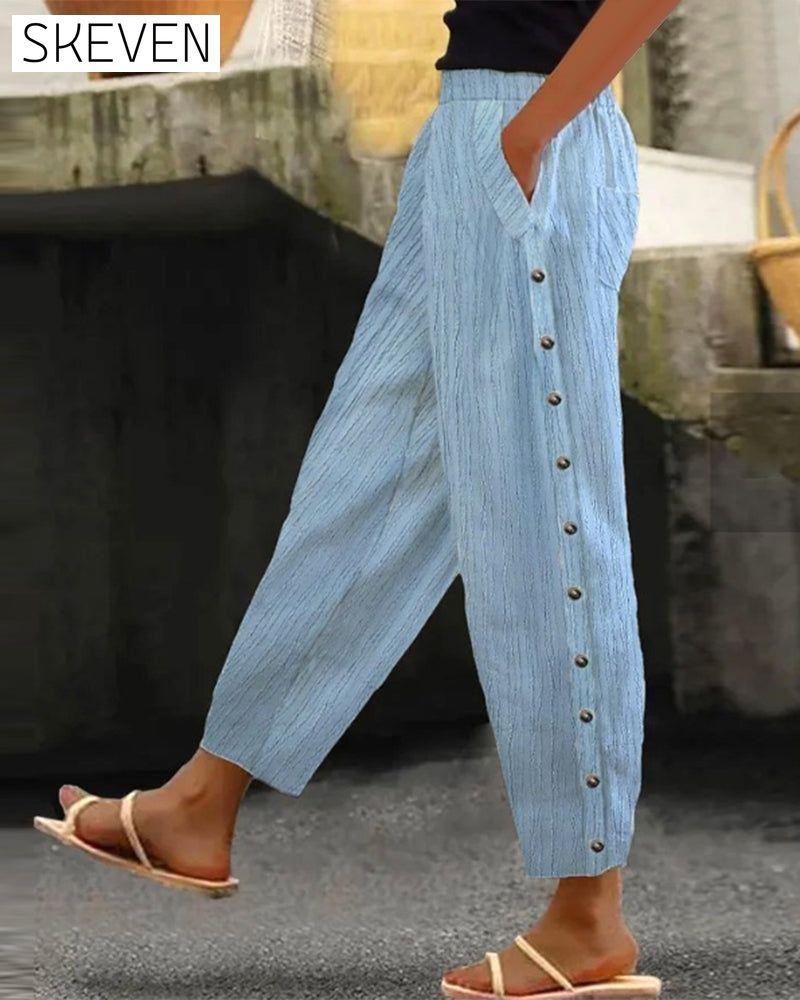 Striped print button pocket track pants pants spring summer