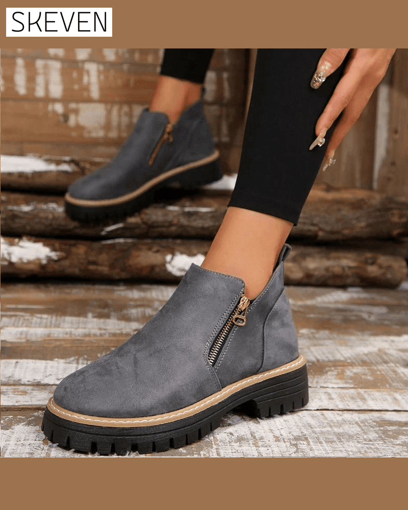 🔥Herbst- und Winter-Highlights🔥 Damenstiefel mit runder Zehenpartie und seitlichem Reißverschluss