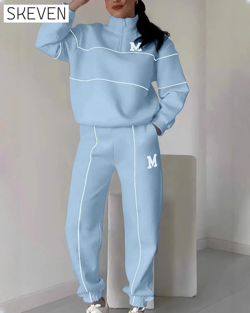 Women's Casual Letter M Long Sleeve Two Piece Set
