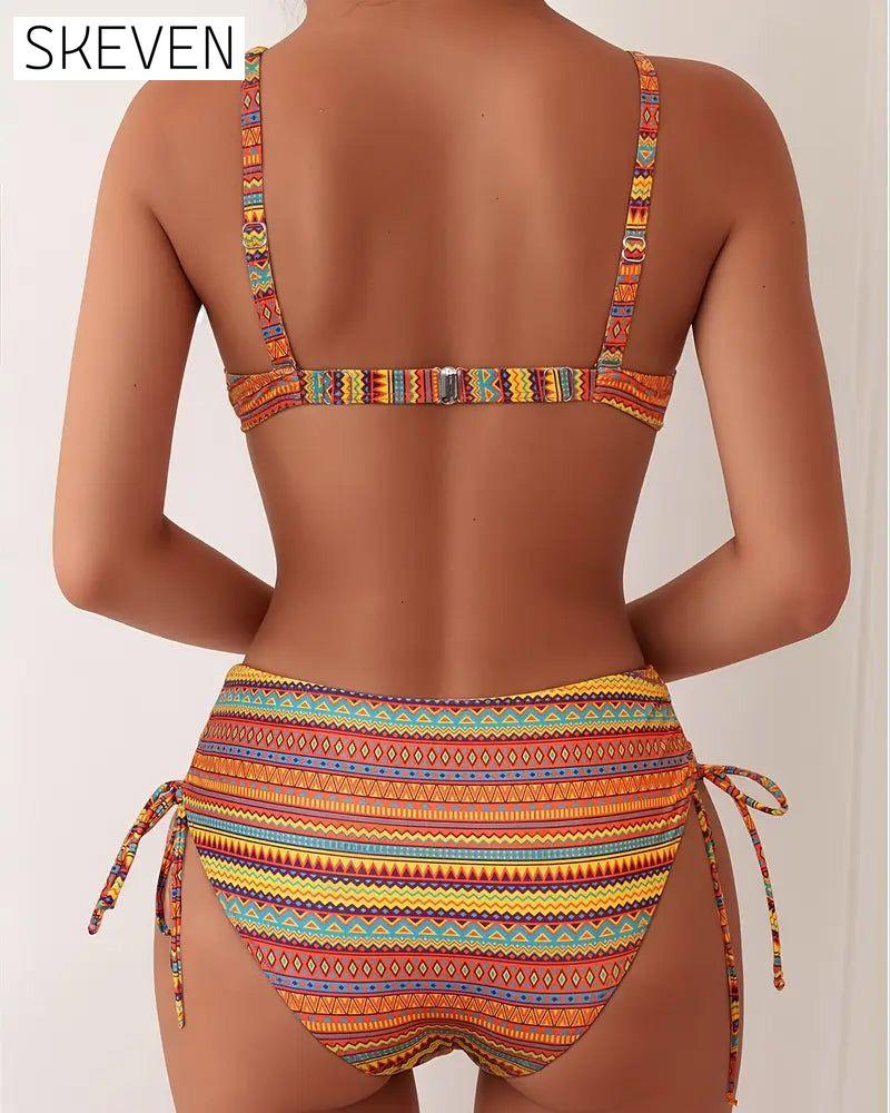 Two-Piece Bra Striped Print Swimsuit