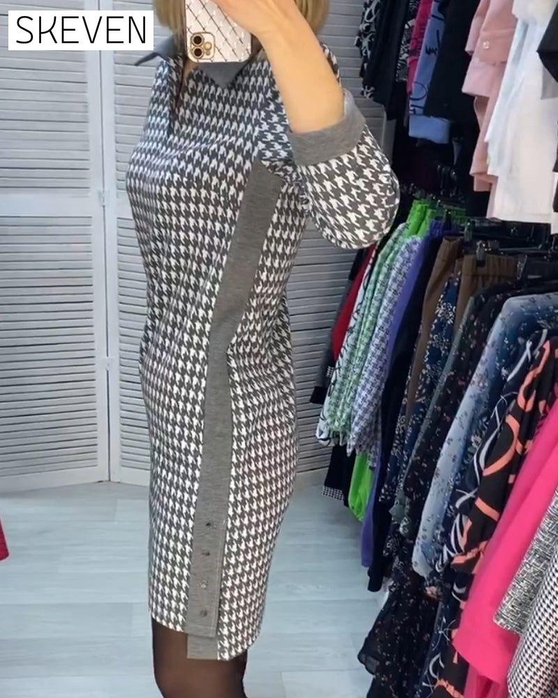 Lapel Pocket Plaid Long Sleeve Dress 2023 f/w 23BF casual dresses Clothes Dresses