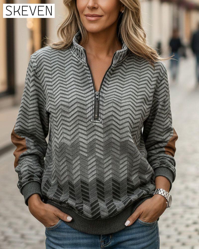 Sweatshirt mit geometrischem Halbreißverschlusskragen