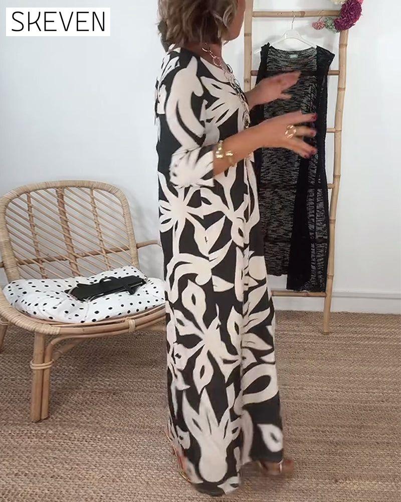 Bedrucktes Kleid mit Rundhalsausschnitt und langen Ärmeln