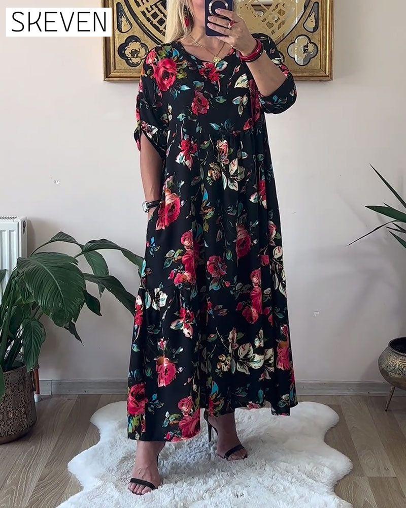 Loose Oversized Round Neck Printed Dress