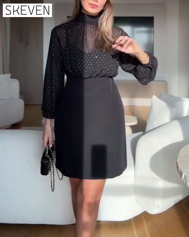 Elegant High-Neck Patchwork Dress