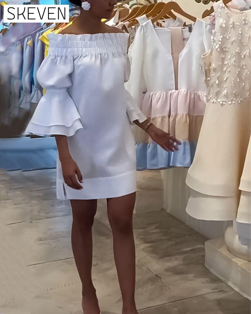 One Shoulder Flare Sleeve Dress