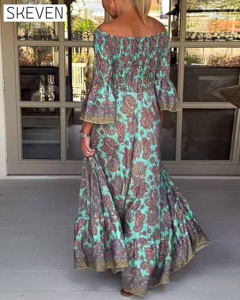 Ein-Schulter-Kleid mit lässigem Retro-Print