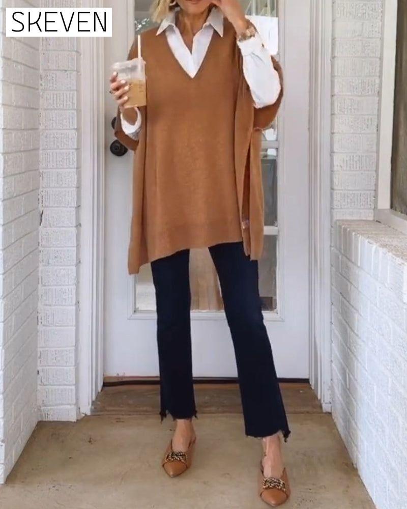 Elegant v-neck Pullover Sweater 2023 f/w 23BF clothes spring Sweaters sweaters & cardigans Tops/Blouses