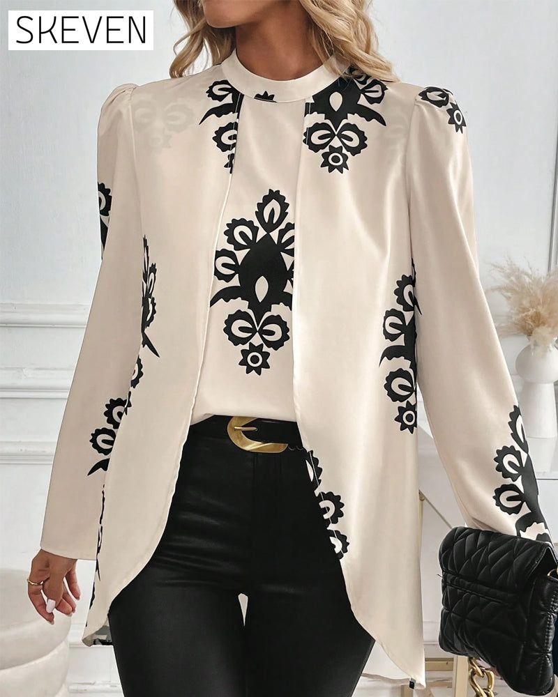Bluse mit Puffärmeln und unregelmäßigem Muster