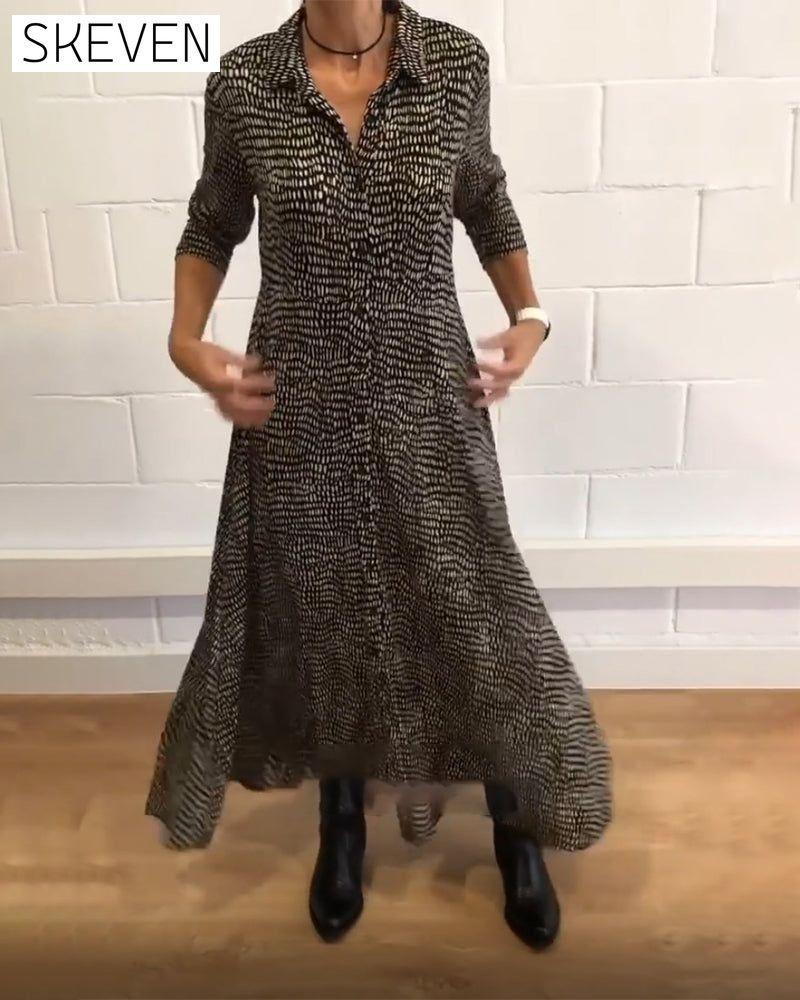 Printed lapel pocket dress 2023 f/w casual dresses Clothes discount Dresses spring
