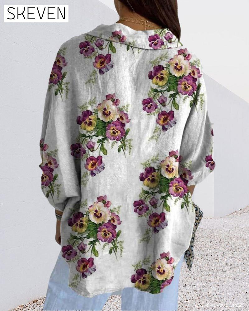 Lässiges Hemd mit Blumenmuster und Dreiviertelärmeln