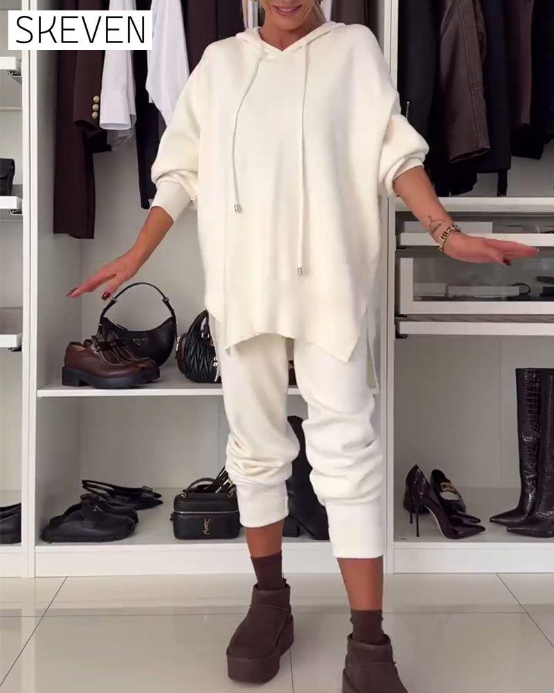 Two-piece set - solid color sweater and pants