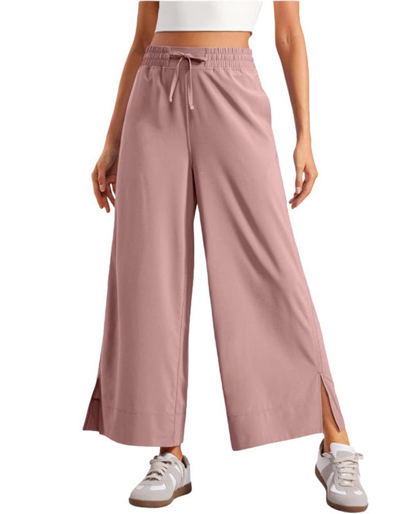 High-Waist Wide-Leg with Side Slit Pants