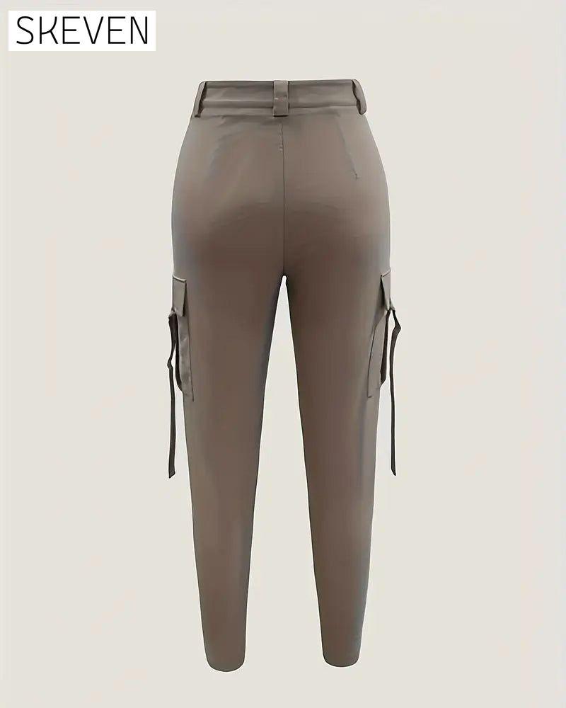 Solid Color Zipper Cargo Pants