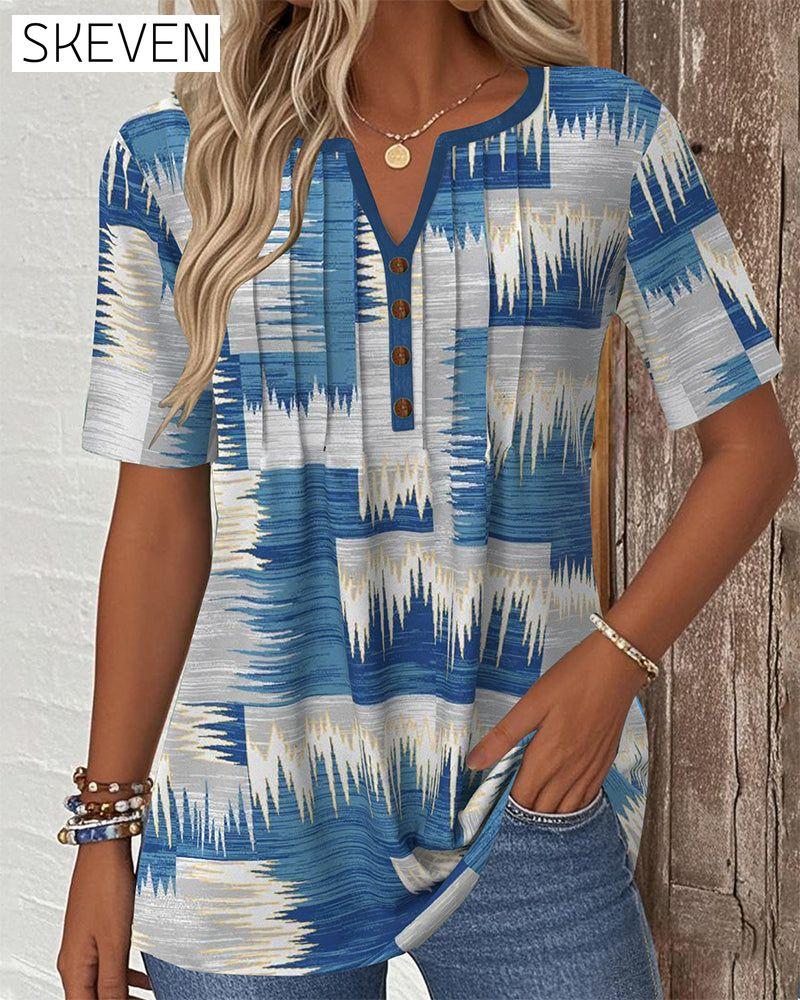 Casual Short-Sleeved Digital Printed Blouse