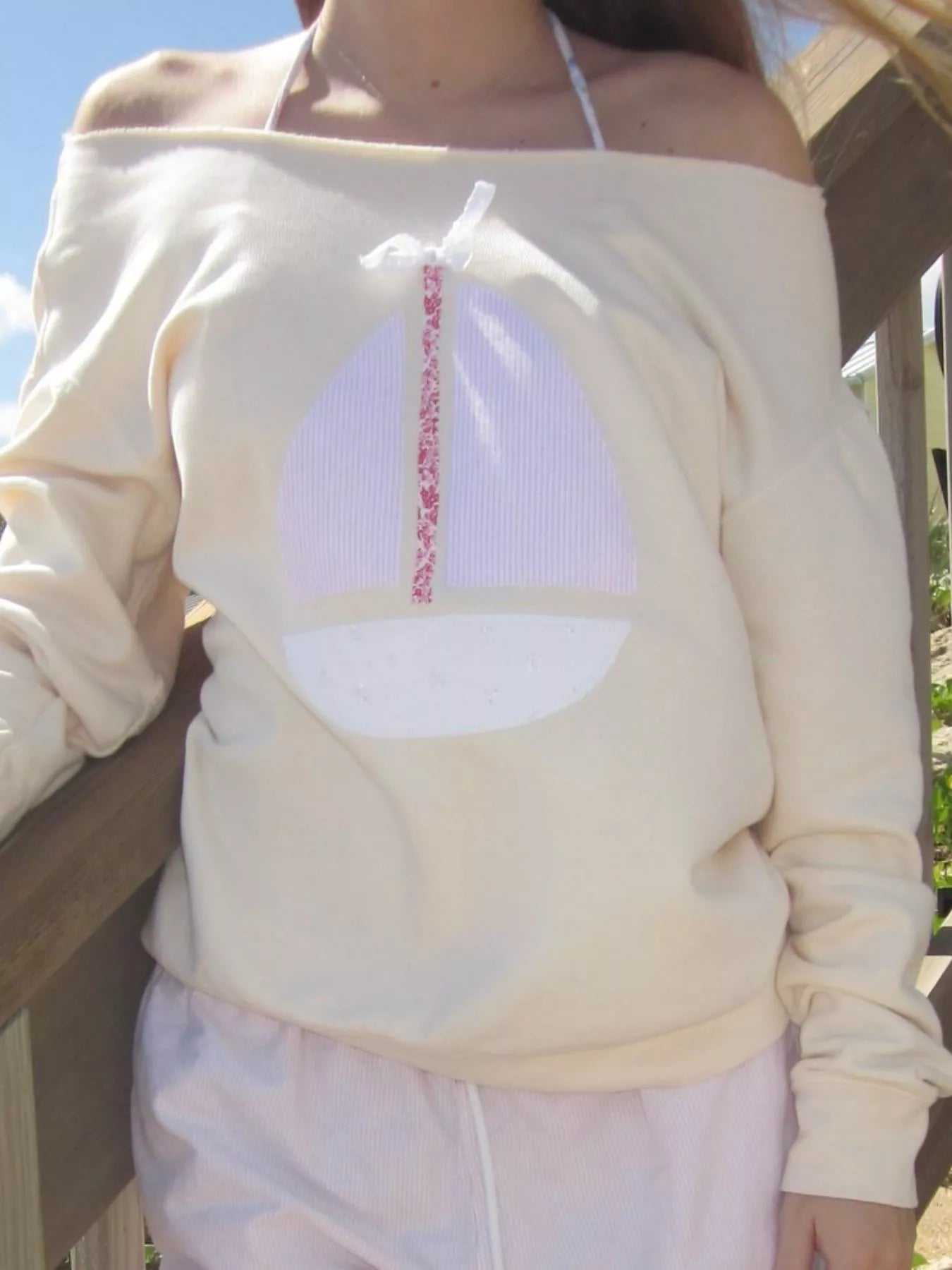 Boat Neck Long Sleeve Patchwork Sweatshirt