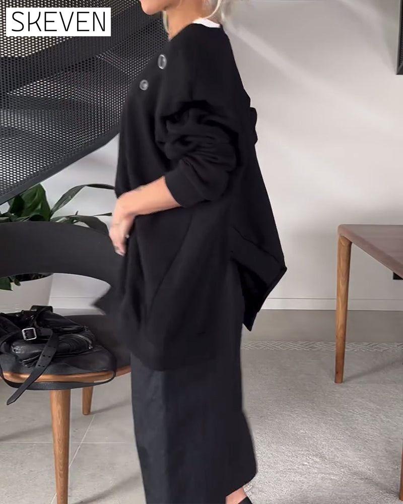 Lässiges Sweatshirt mit Rundhalsausschnitt und Schlitz in Unifarbe