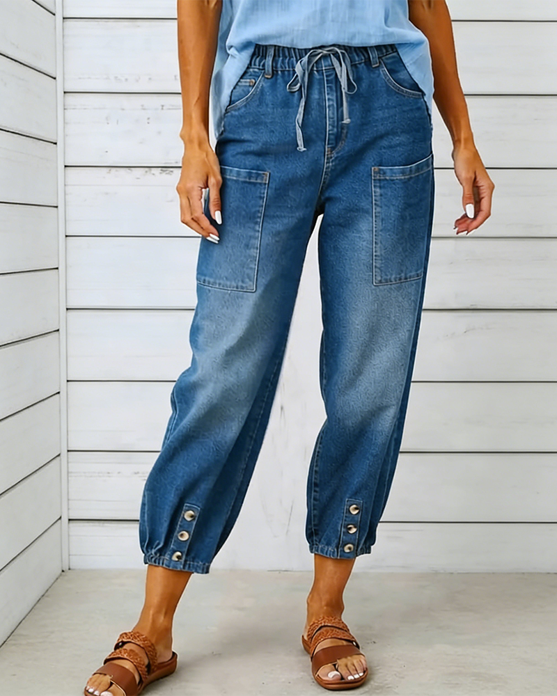 Elastic Waist Multi-Pocket Jogger Jeans
