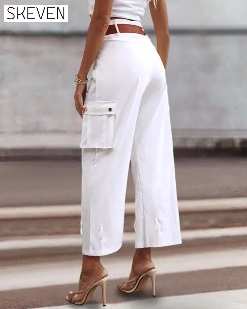 Solid color pocket casual cargo pants pants spring summer