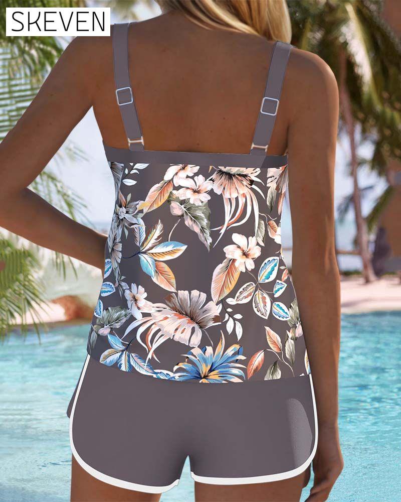 U-Neck Sleeveless Printed Tankini