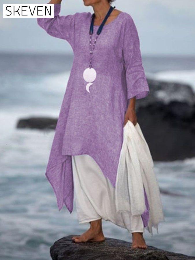 Casual Solid Resort Dress cotton linens