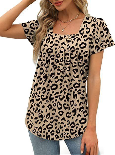 Womens Printed Short-sleeve Casual All Matching Top