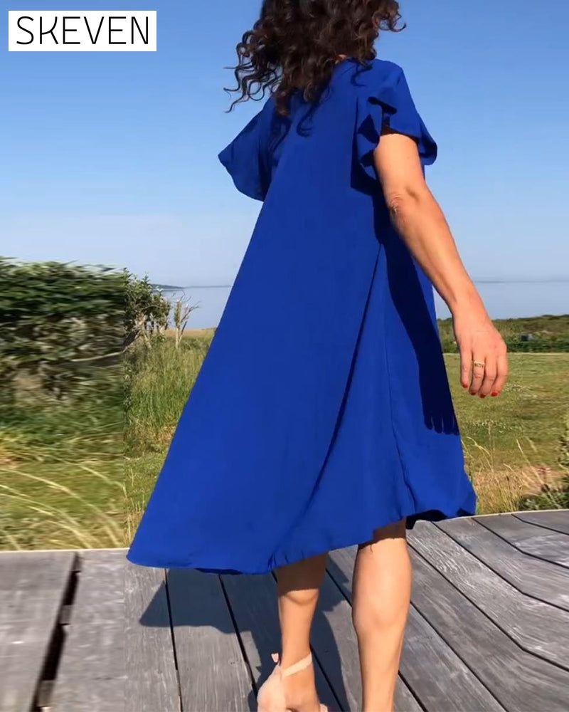 schlichtes, einfarbiges Rüschenkleid