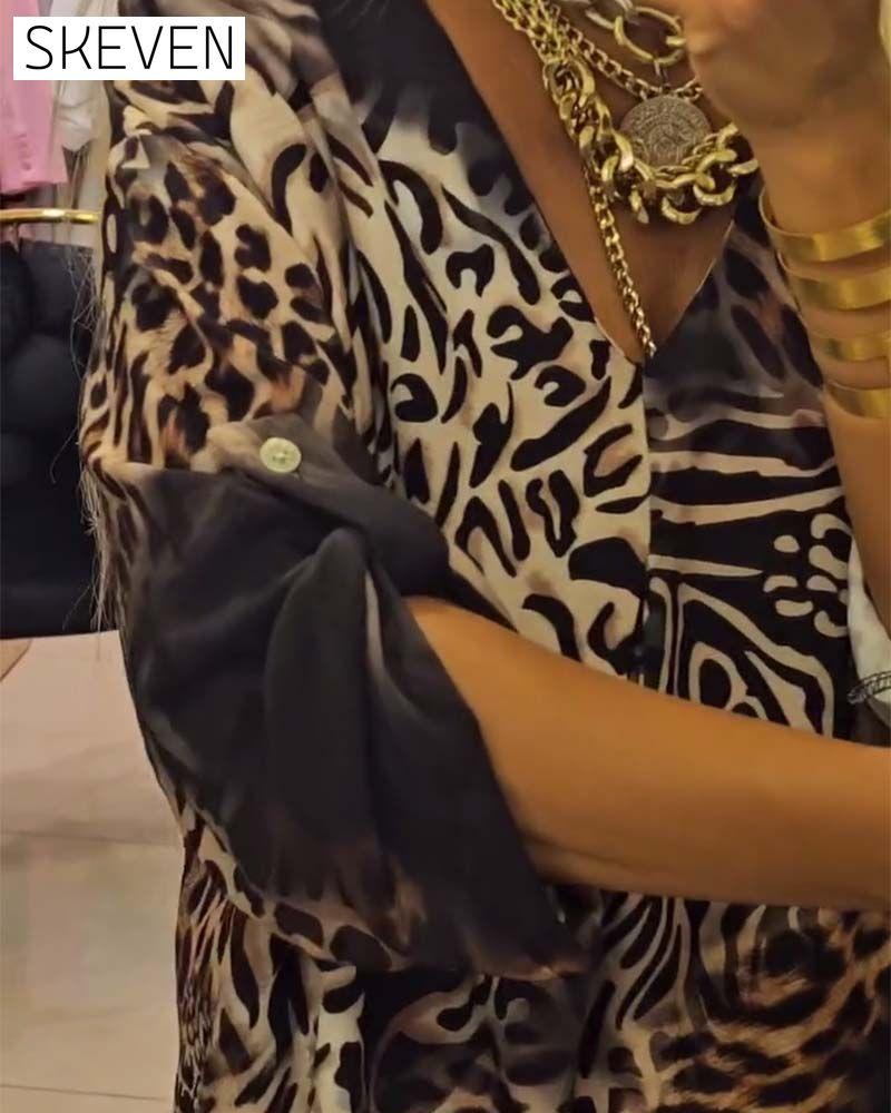 robe ample à imprimé léopard et col en V