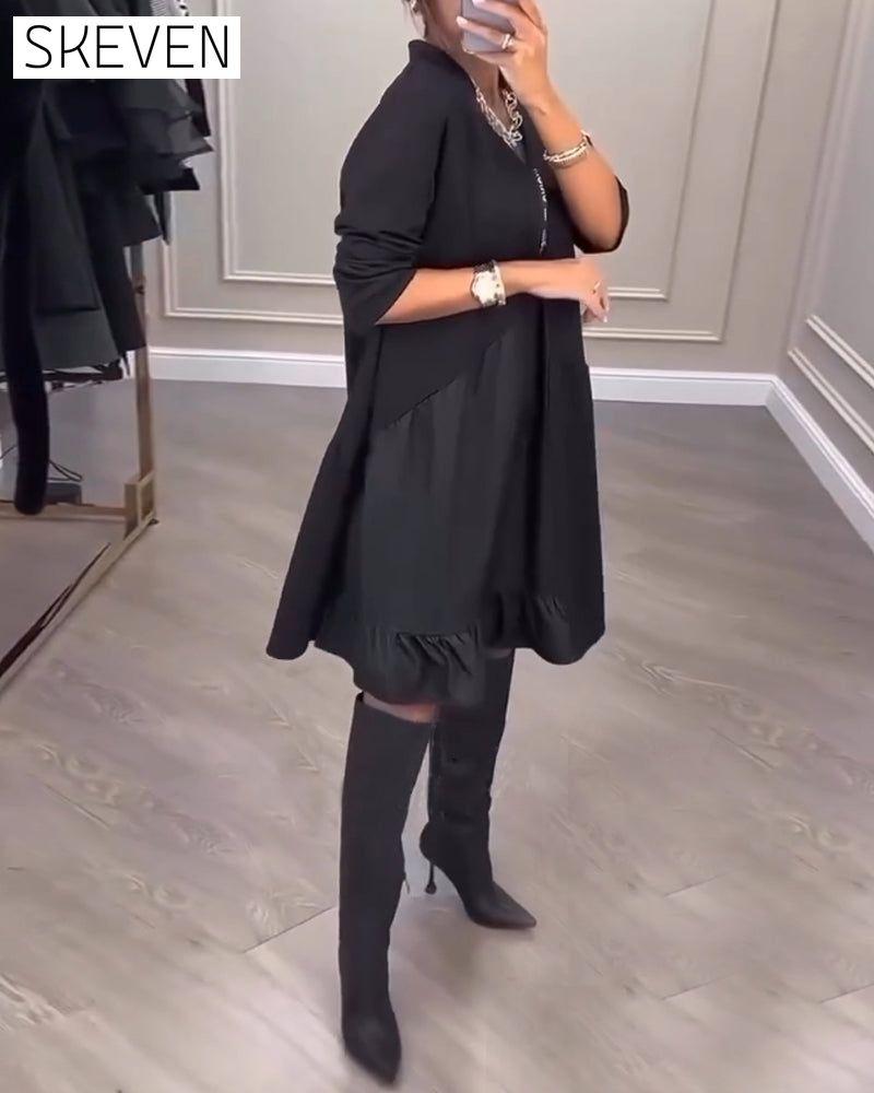 Artistic V-neck long-sleeved dress