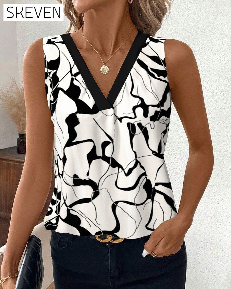 V-Neck Sleeveless Printed Tank Top