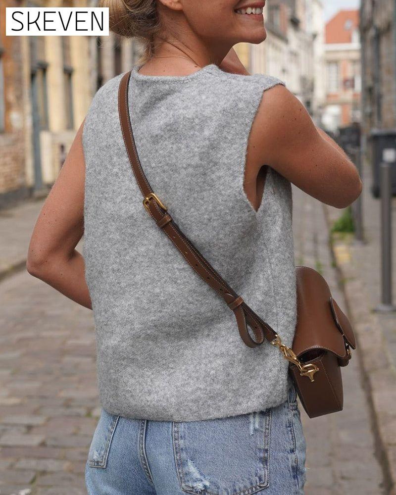 Solid color sleeveless button cardigan cardigan cardigans summer