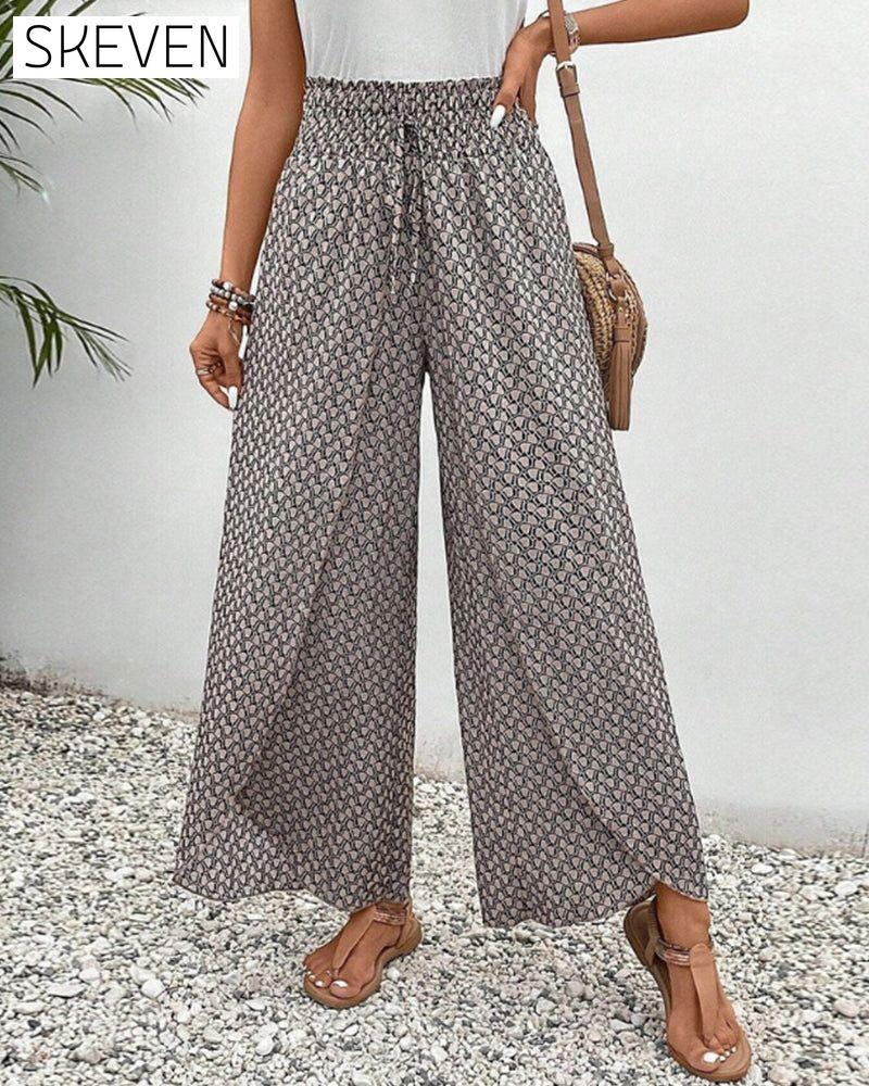 Geometric print elasticated drawstring wide-leg pants