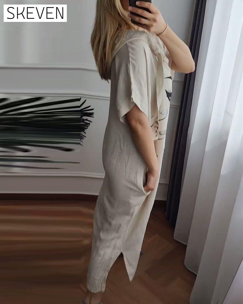 Hooded Printed Loose Dress