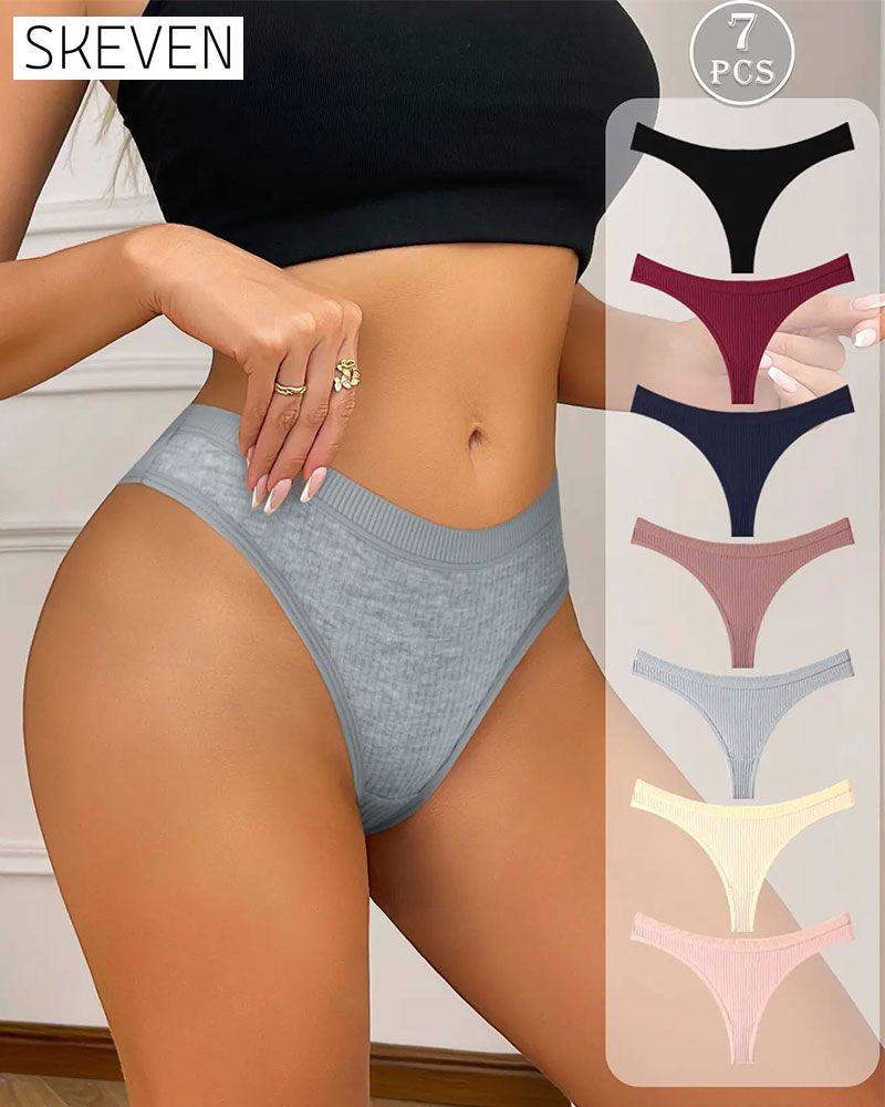 Ladies'  Breathable Vertical Striped Texture Feel Comfortable Fashionable Mid-Waist Brief