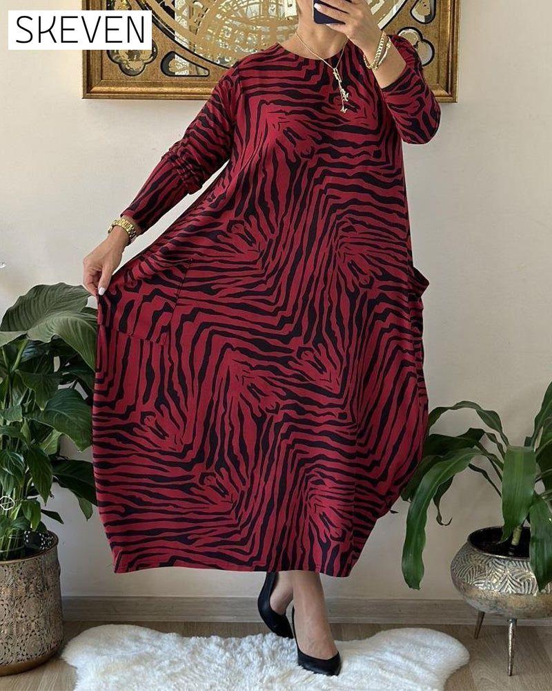 Fashion Loose Print Pocket Shift Dress 2023 f/w casual dresses Clothes Dresses