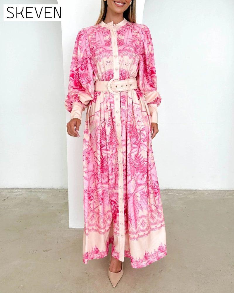 Kleid mit Laternenärmeln und Knopfleiste