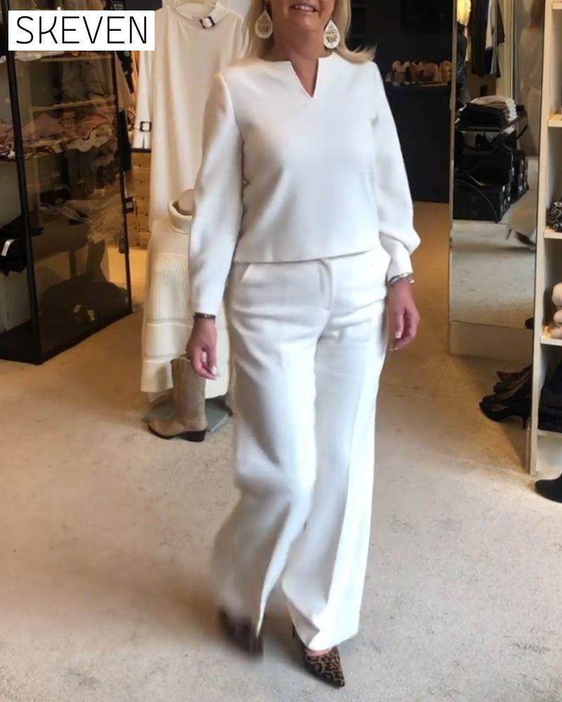 V-neck solid color elegant top