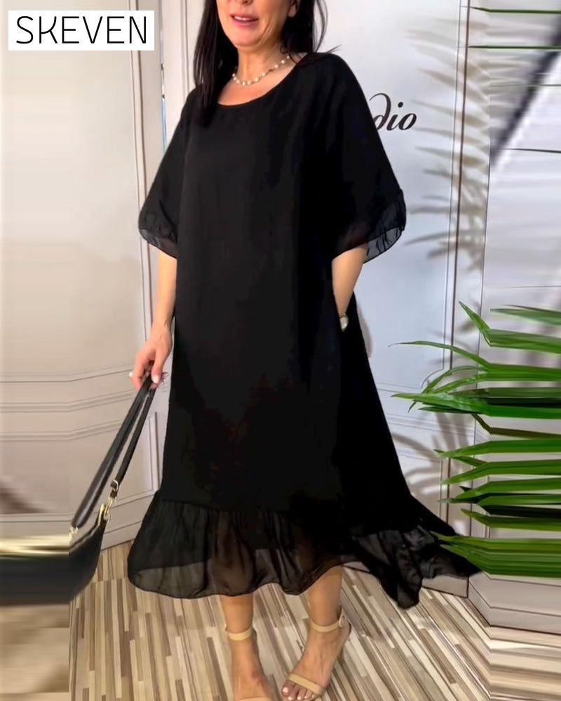 Kurzärmeliges, fließendes Kleid mit Einsätzen