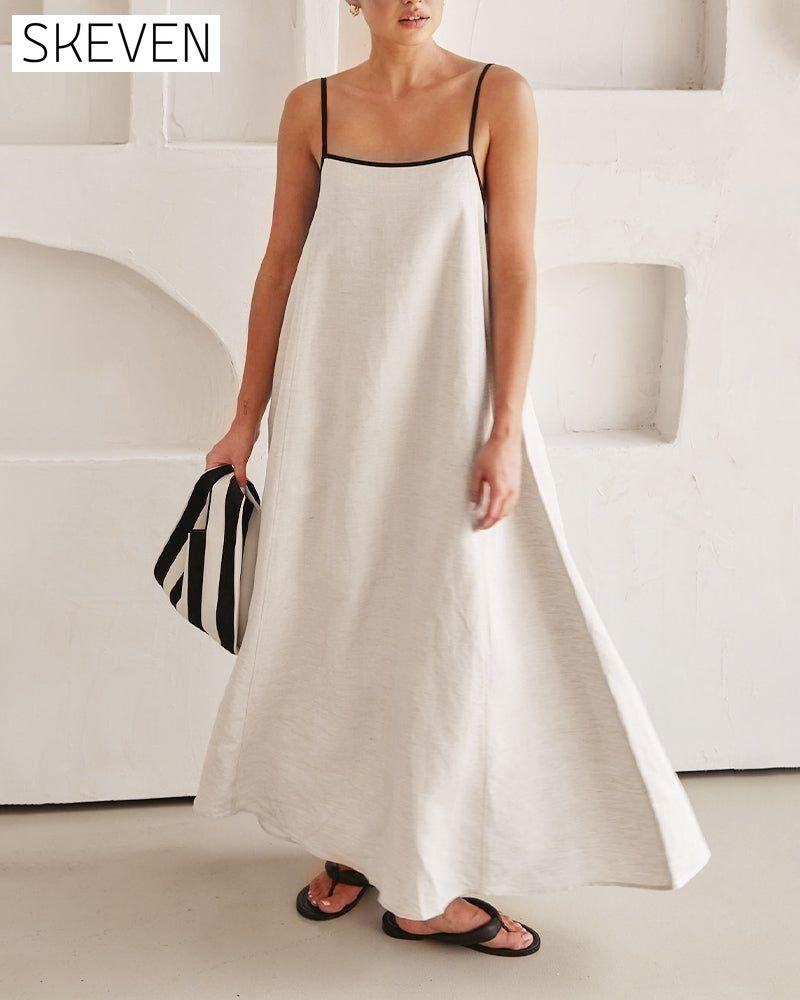 Contrast color suspender casual dress casual dresses summer