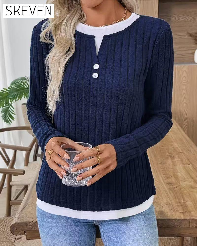 Fake Two-Piece Ribbed Brushed Top