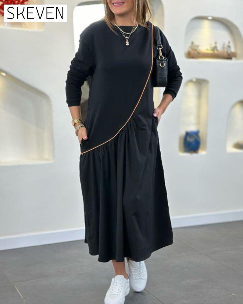 Shift Dress with Pocket and Long Sleeve