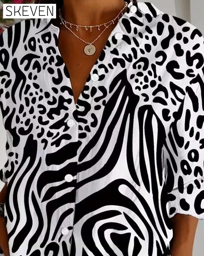 Lapel Zebra Leopard Print Shirt