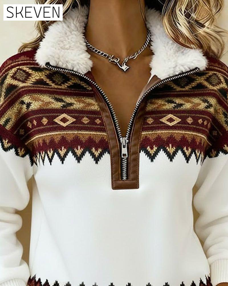 Retro-Sweatshirt mit halbem Reißverschluss und Kragen
