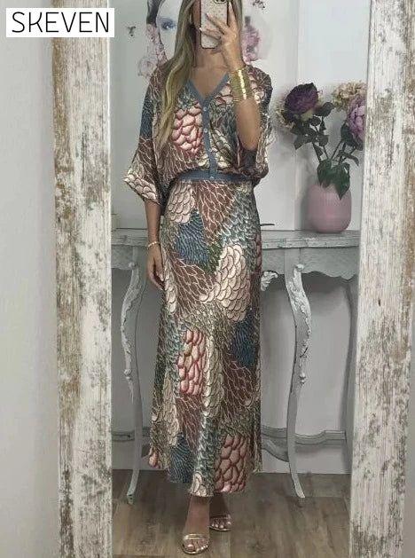 Elegant V-Neck Two-Piece Dress casual dress casual dresses dress DRESSES maxi dress two TWO PIECES SETS TWO-PIECES
